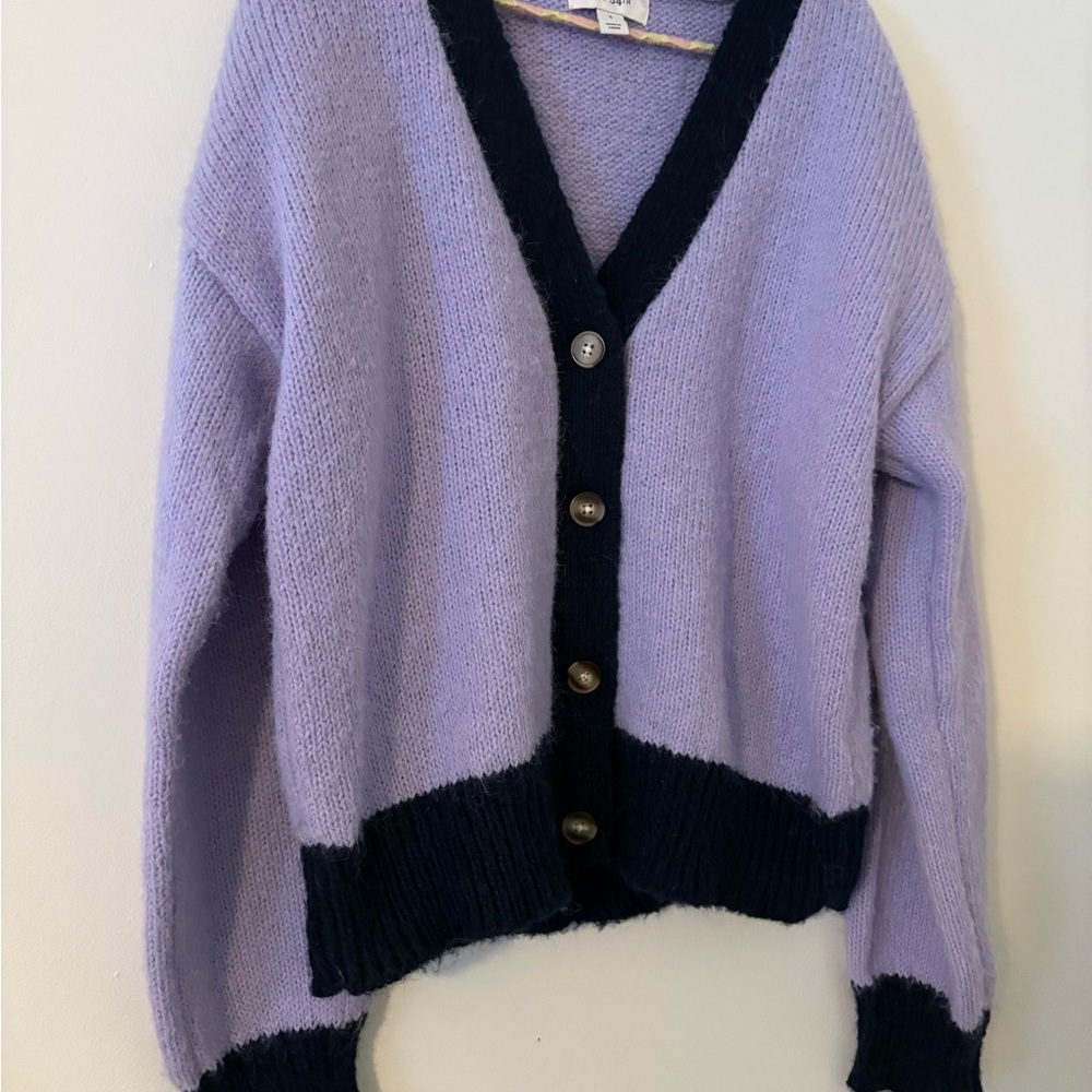 On 34th Purple and navy knit Cardigan Sweater small - Picture 5 of 9